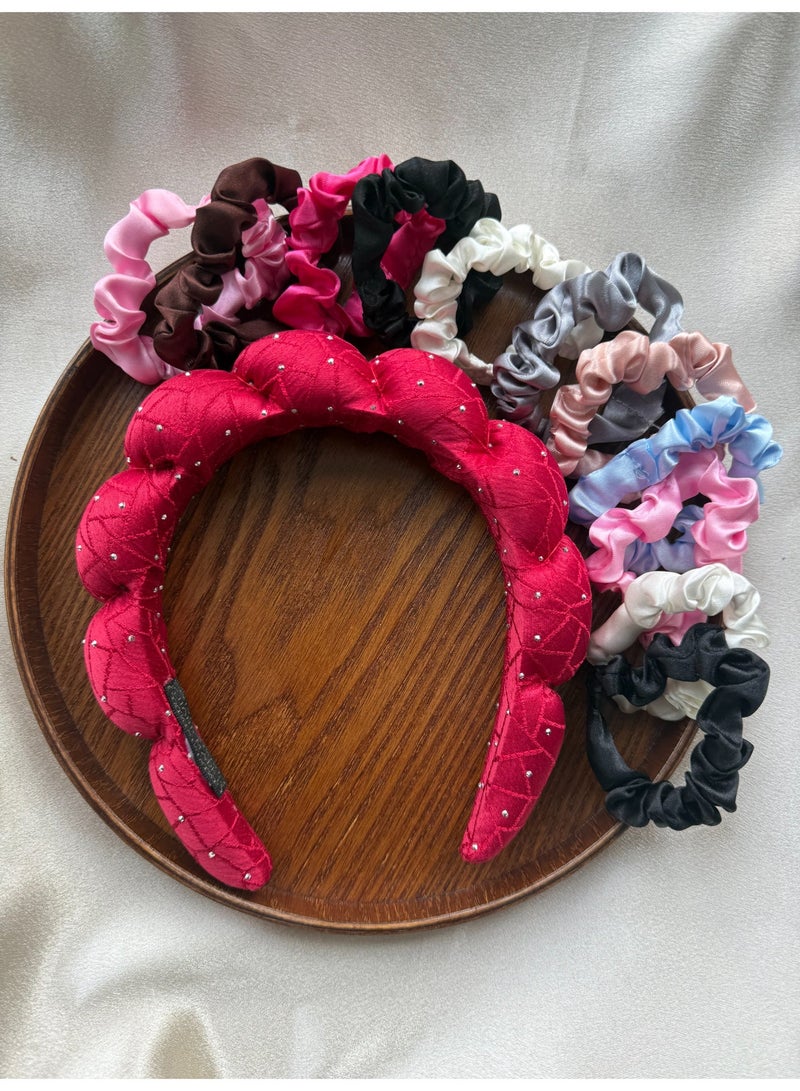 Vynara Padded Quilted Headband with 12 Small Scrunchies, 9 Colors Hair Accessories Set - Image 1
